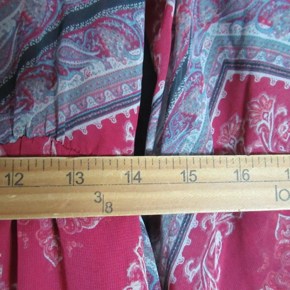 Mossimo Dress Womens Medium Red Sheer Floral Paisley Maxi Boho Chic Hippie Retro